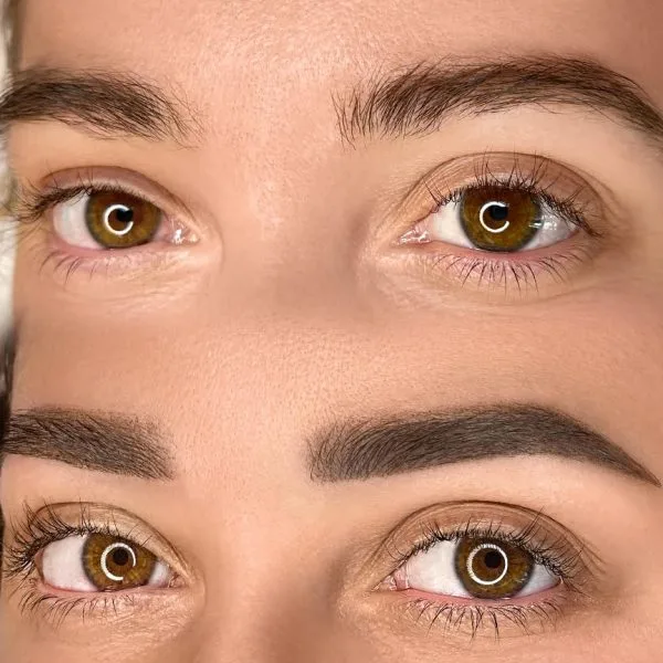 Healed brow result — precisely shaped arch, natural colour, photographed at studio