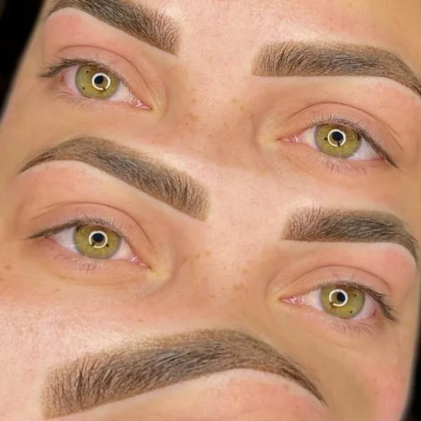 Four-panel healed brow result showing before and after comparison