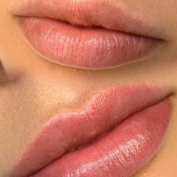 Before and after lip result — rosy healed lip blush